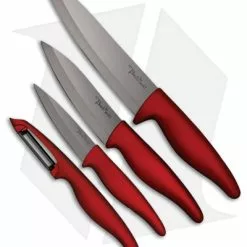 Benchmark 4-Piece Ceramic Kitchen Knife Set Red Rubber