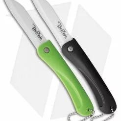 Benchmark Ceramic Folding Knife Black & Green Handle (3" White)