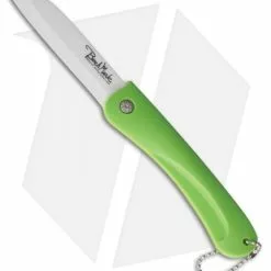 Benchmark Ceramic Folding Knife Lime Green Rubber Handle (3" White)