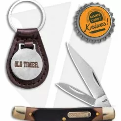 Schrade Old Timer Traditional Pocket Knife/Leather Keychain Set -American Made Knives Sales Store Old Timer Trapper w Leather Keychain BHQ 123465 td size