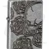 Zippo Lighter Antique Silver Skull & Roses 28988