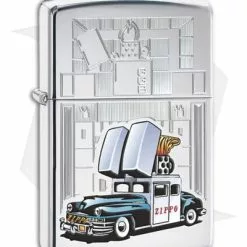 Zippo Lighter Polished Chrome Car And Building 28507