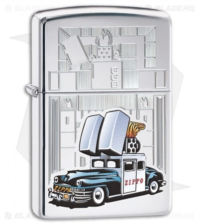 Zippo Lighter Polished Chrome Car And Building 28507 1 Zippo Lighter Polished Chrome Car And Building 28507