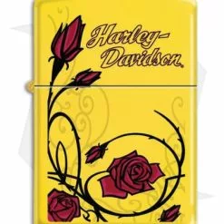 Zippo Lighter Matte Yellow Harley Yellow Roses 9566