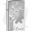 Zippo Lighter Polished Chrome Love Flower Slim 24816