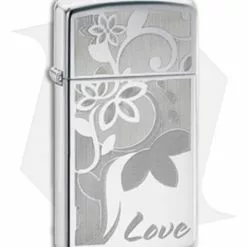 Zippo Lighter Polished Chrome Love Flower Slim 24816