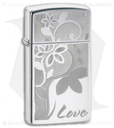 Zippo Lighter Polished Chrome Love Flower Slim 24816 1 Zippo Lighter Polished Chrome Love Flower Slim 24816