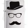 Zippo Lighter Brushed Chrome Moustache And Hat 28648