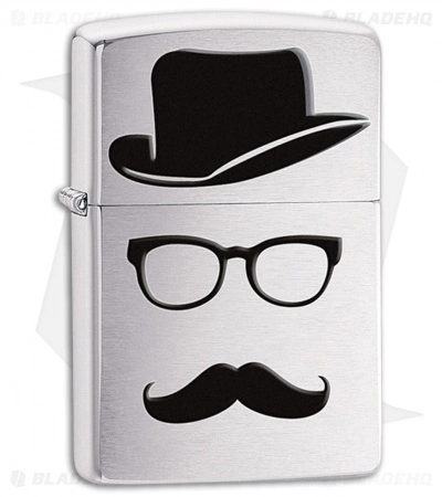 Zippo Lighter Brushed Chrome Moustache And Hat 28648 1 Zippo Lighter Brushed Chrome Moustache And Hat 28648