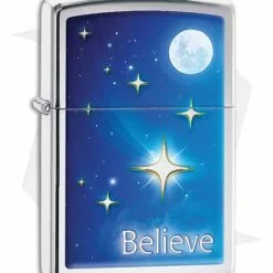 Zippo Lighter Polished Chrome Stars Believe 11416