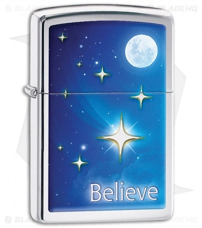 Zippo Lighter Polished Chrome Stars Believe 11416 1 Zippo Lighter Polished Chrome Stars Believe 11416