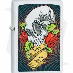 Zippo Lighter White Matte Tattoo Skull 28859