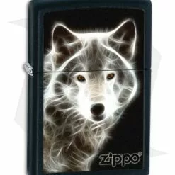 Zippo Lighter Black Matte White Wolf 28303