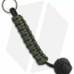 Knot Boys Monkey Fist Fob W/ OD Green & Black Paracord Tied Lanyard Keychain