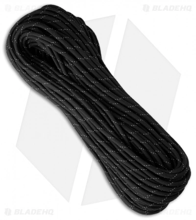 Marble's Black Parachute Reflective White 550 Paracord Nylon Braided 7-Strand Core (100') 1 Marble's Black Parachute Reflective White 550 Paracord Nylon Braided 7-Strand Core (100')